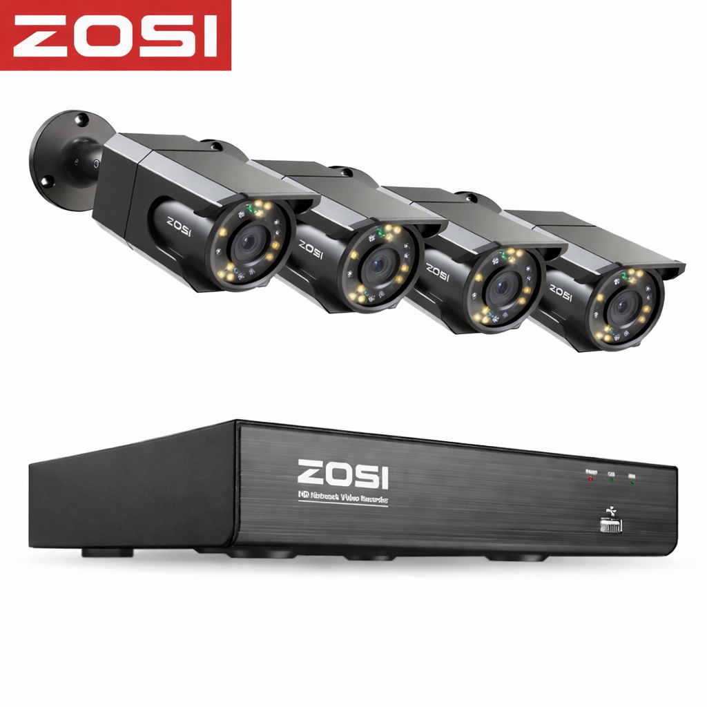 Cámaras De Seguridad PoE 8.0MP/4K (Set de 4) con NVR 8 Canales. Visión Nocturna a Color 20m y Detección Humana con Audio Integrado