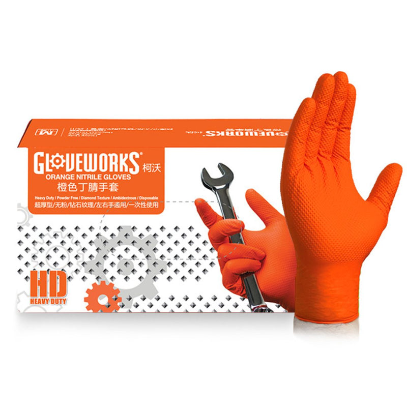 Guantes De Nitrilo Desechables Color Naranja. (Talla M). Caja de 100 Unidades. Alta Resistencia para uso intenso mecanicos y metalurgicos 8.6g