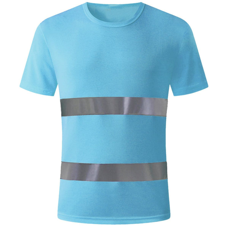 Camisas Suéter Celeste Fosforescente de seguridad. (Talla XXXL) Con rayas reflectivas. Manga corta.