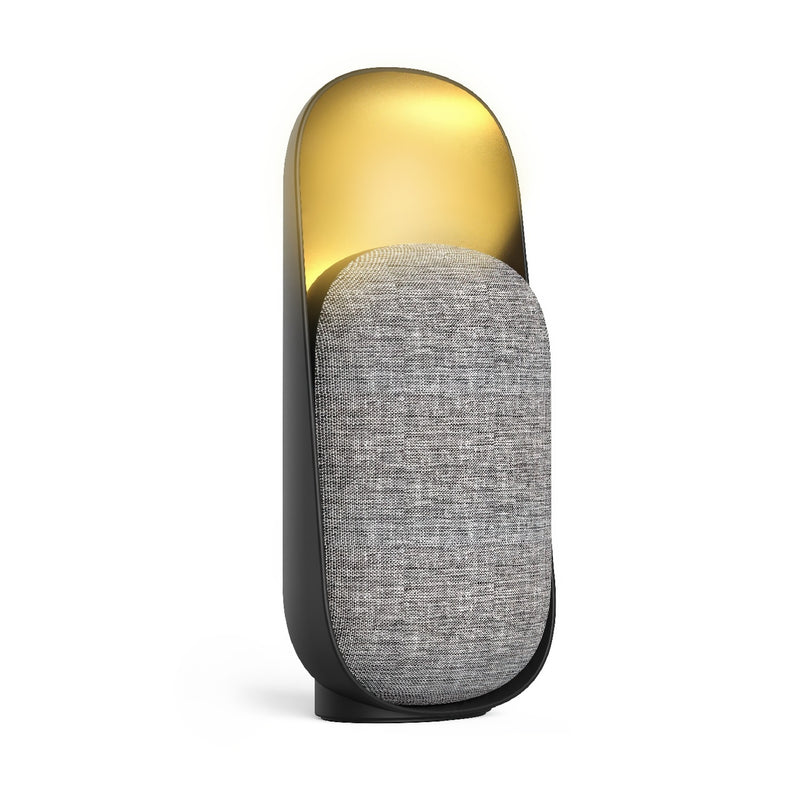 Bocina negra Bluetooth recargable con luz LED cálida 3000K. Speaker Parlante con luces LED.