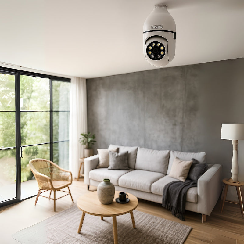 Cámara de Seguridad WiFi Tipo Bombillo socket con Visión Nocturna. Cámara de Videovigilancia con Detección de Movimiento con conexión WiFi.