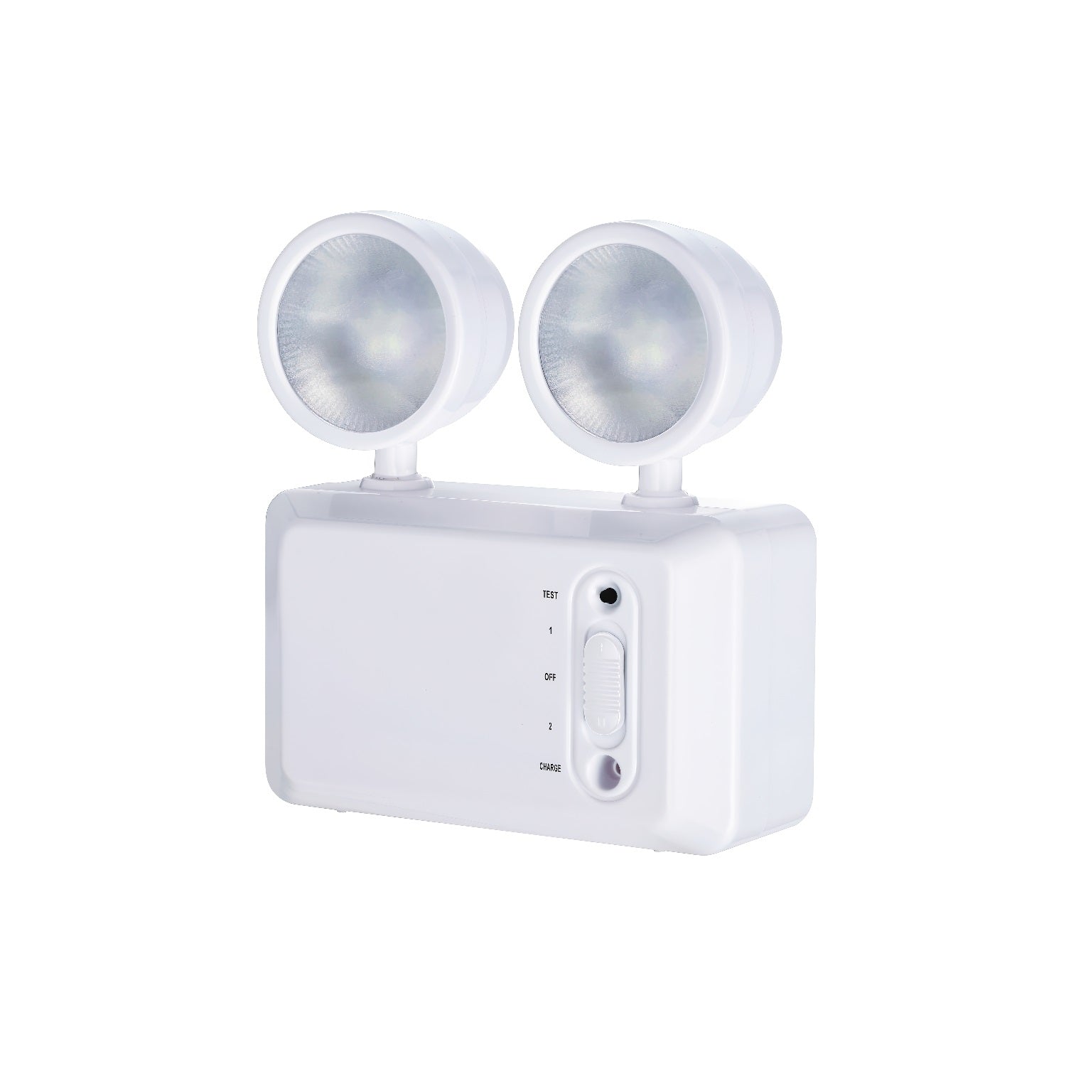Lampara de Emergencia de 2 Bombillos Giratorios. 110-240V / 50-60Hz. Indicar LED. Material Plastico.