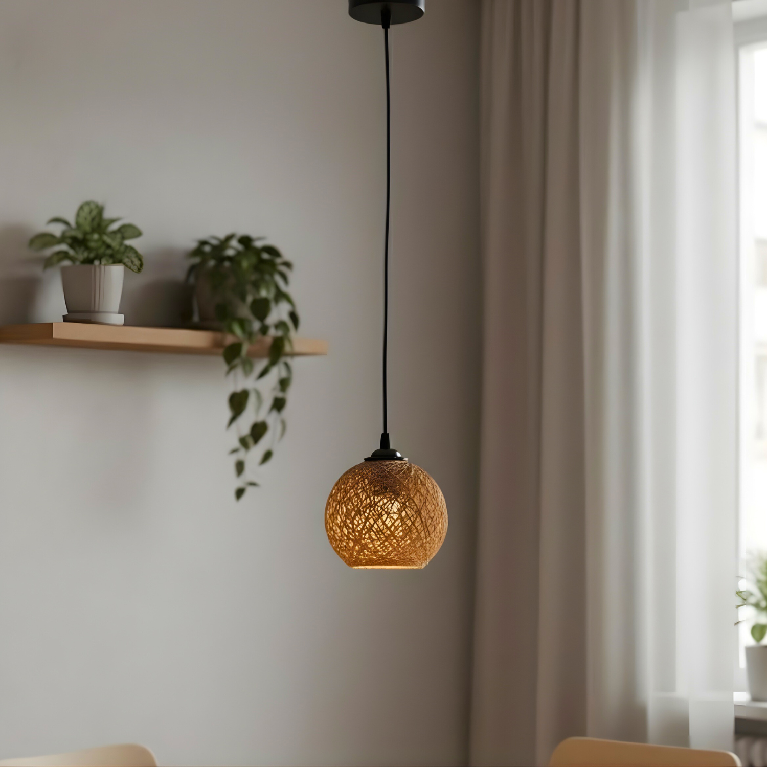 Lámpara Colgante Decorativa E27 Metal Ratán Negro Chocolate IP20 con Estilo Moderno Minimalista. 150mmx1m