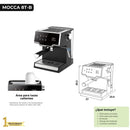 Cafetera automática (espresso/cappuccino) 850W. Máquina de café multifuncional de 8 tazas con espumador de leche y tanque de agua 1.6 L. Modelo Mocca Drija