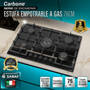 Estufa Empotrable 75 cm BL  Vidrio Templado Negro, 5 Quemadores SABAF + Wok 5kW, 110V