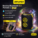 Bocina Bluetooth 5.3 Portátil de 8W. Parlante Inalámbrico con resistencia al agua IPX6. Altavoz Recargable con luces RGB.