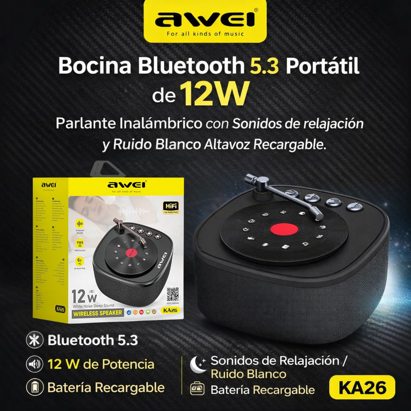 Bocina Bluetooth 5.3 Portátil de 12W. Parlante Inalámbrico con Sonidos de relajación y Ruido Blanco. Altavoz Recargable.