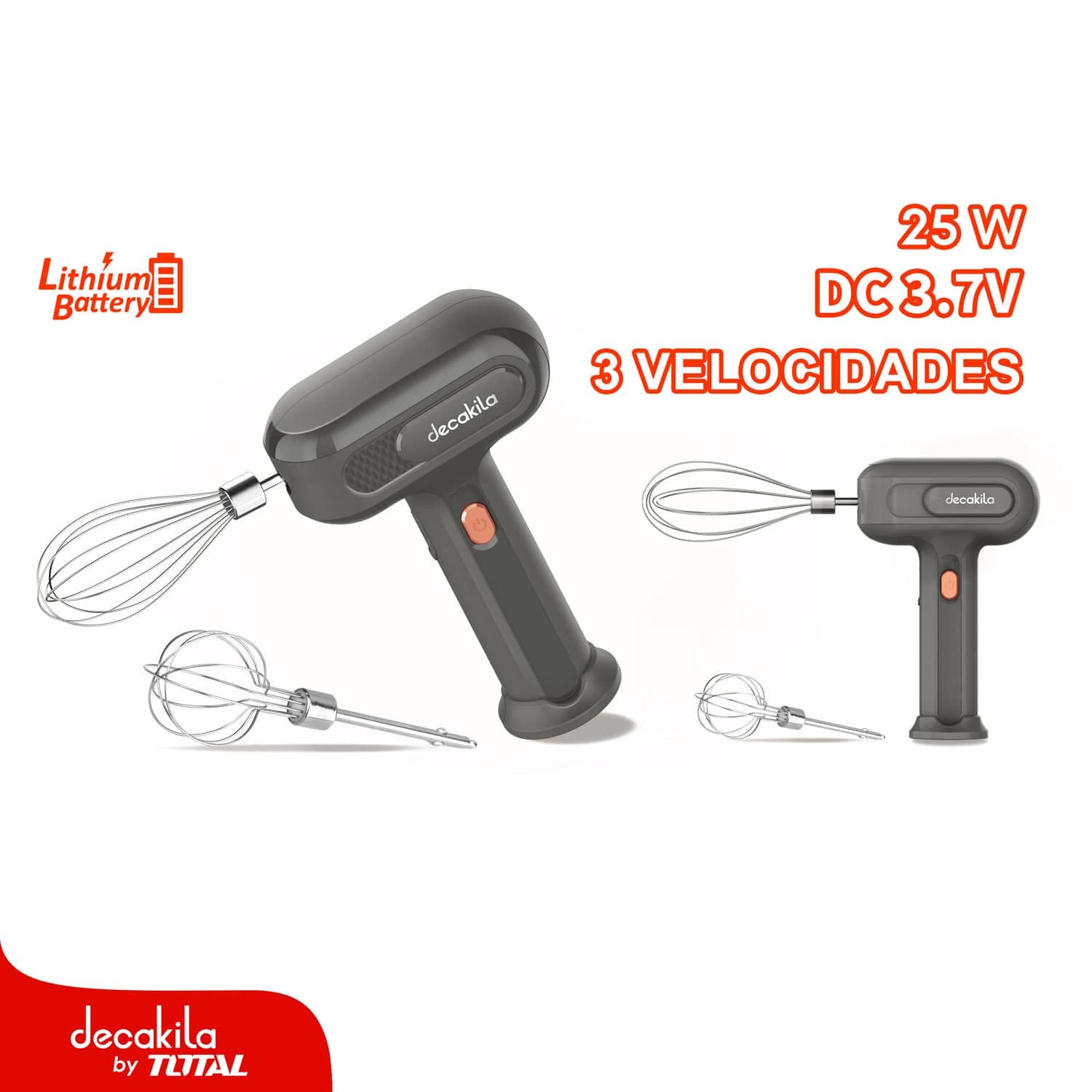 Batidora De Mano Inalámbrica 25W. 3.7V. 3 Velocidades. Cargador Tipo C Cable USB. Control De Velocidad. Ergonómico.