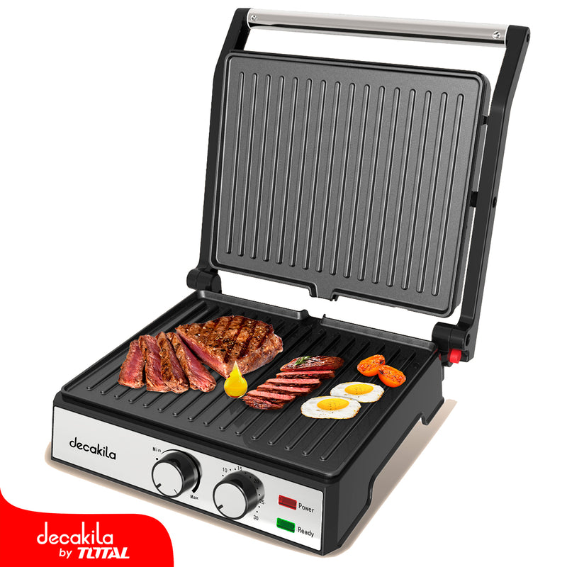 Plancha eléctrica con Control de Temperatura y temporizador - 1500W, L290xW240mm. 4 rebanadas. Grill