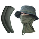 Sombrero Táctico Boonie con Protector Facial Y Mangas de Brazo. Sombrero De Pesca Talla Única,Transpirable, Anti-UV, Secado Rápido. Color Verde.