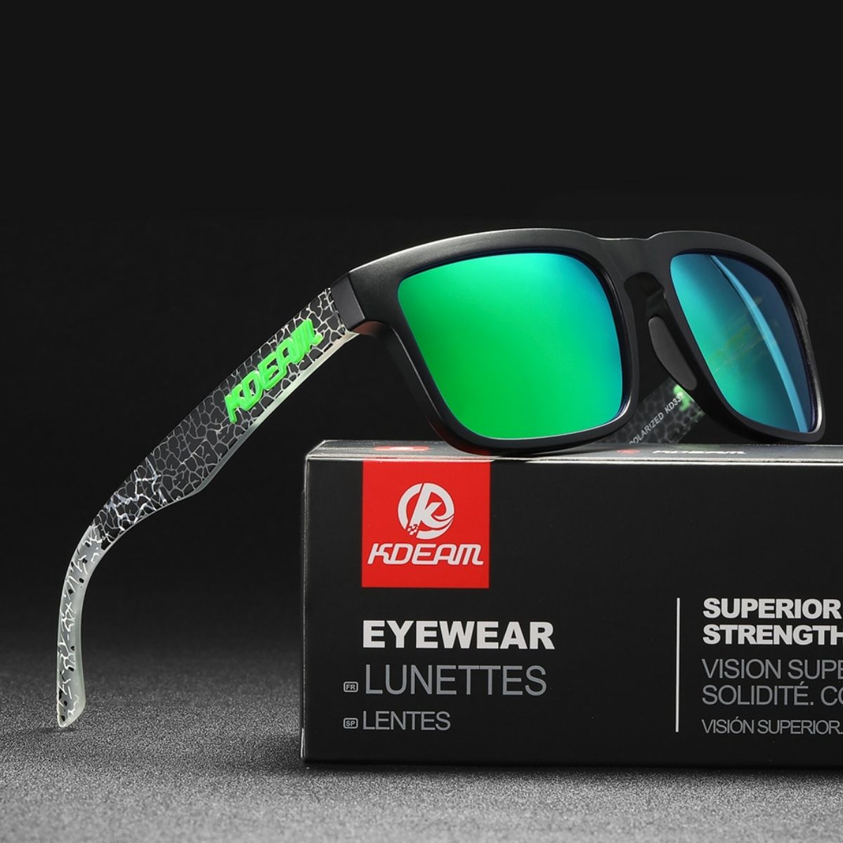 Lentes de Sol Polarizados UV400 Unisex, Montura Rectangular Ligera, Protección Antirreflejo para Conducir, Pesca y Actividades al Aire Libre.(Incluye Estuche). Lente Verde Espejo