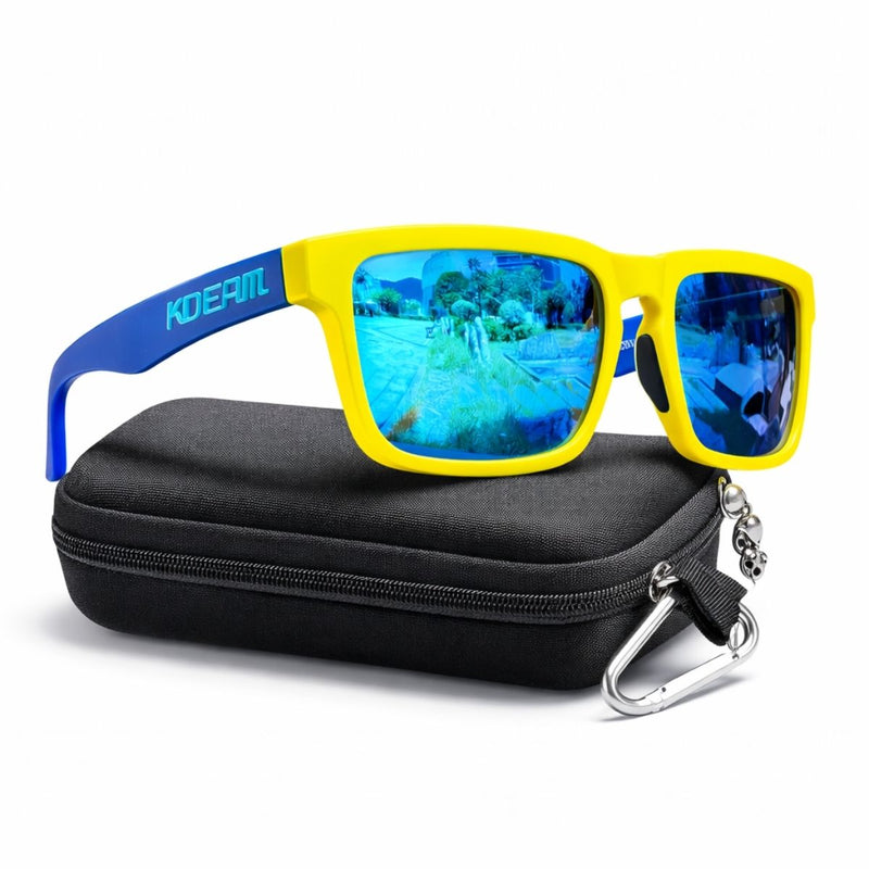 Lentes de Sol Polarizados UV400 Unisex, Protección Antirreflejo para Conducir, Pesca y Actividades al Aire Libre.(Incluye Estuche).Azul Y Amarillo, Lente Azul Espejo