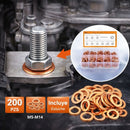 Arandelas de Cobre Métricas Set Surtido 200 Piezas para Sellado M5 a M14, Alta Resistencia y Ajuste Preciso. Guachas