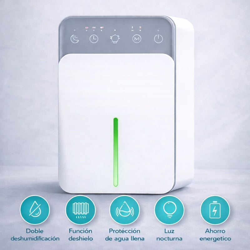 Deshumidificador Eléctrico Multifuncional 1500 ml con Temporizador 6/8/10 h, Apagado Automático, Modo Silencioso y Ahorro de Energía – Ideal para Hogar y Dormitorio