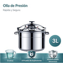 Olla de Presión De Cocción Rápida, Sistema de Seguridad con Válvulas Dobles A Prueba de Explosiones, Compatible con Gas y Cocina Eléctrica. Capacidad 3 Litros.18 cm