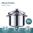 Olla de Presión De Cocción Rápida , Sistema de Seguridad con Válvulas Dobles A Prueba de Explosiones, Compatible con Gas y Cocina Eléctrica. Capacidad 16 Litros.30 cm
