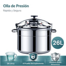 Olla de Presión De Cocción Rápida , Sistema de Seguridad con Válvulas Dobles A Prueba de Explosiones, Compatible con Gas y Cocina Eléctrica. Capacidad 26 Litros.34 cm