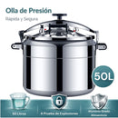 Olla de Presión De Cocción Rápida , Sistema de Seguridad con Válvulas Dobles A Prueba de Explosiones, Compatible con Gas y Cocina Eléctrica. Capacidad 50 Litros.44 cm