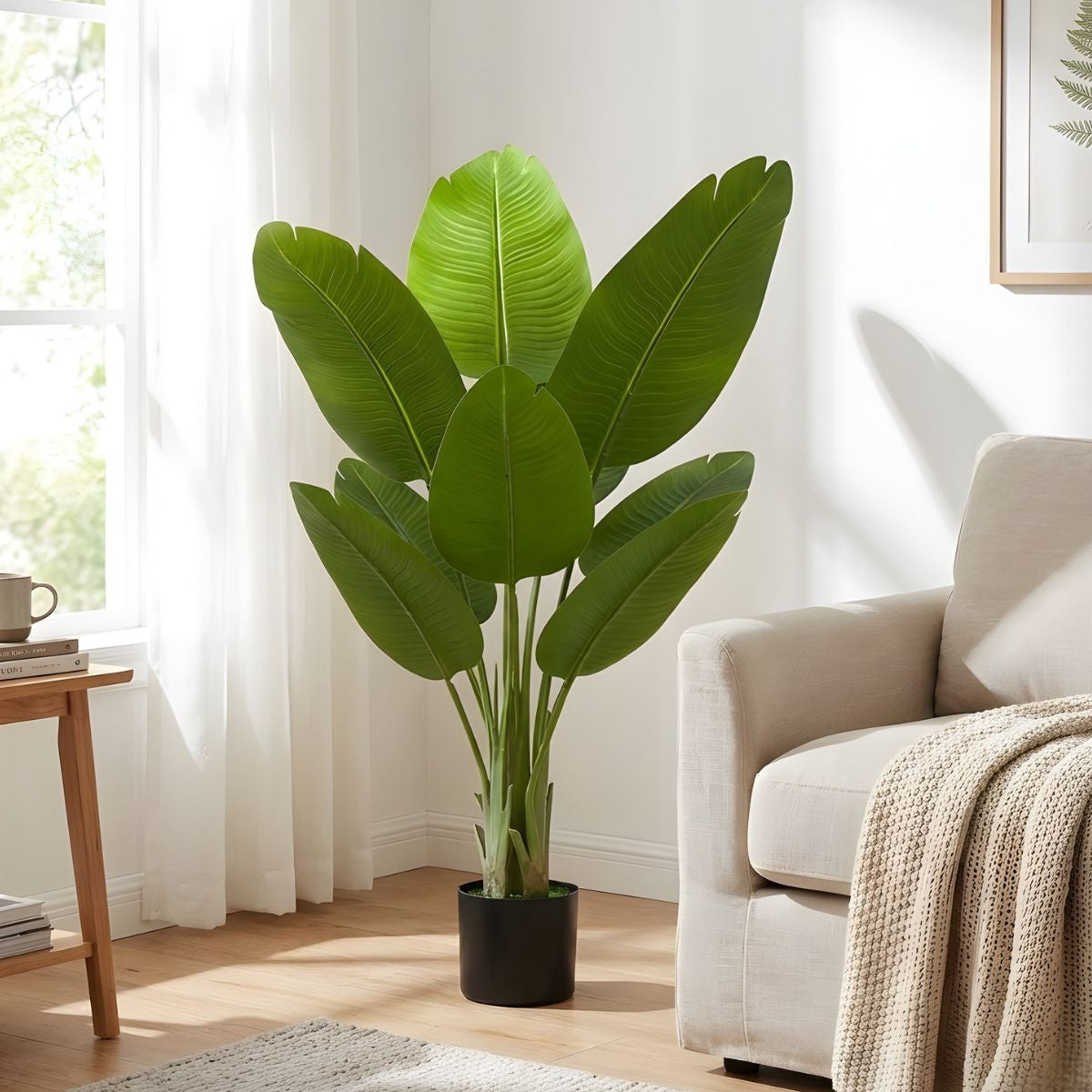 Planta Artificial Ravenala (Árbol del Viajero). Árbol Decorativo para Interiores Tipo Traveler Banana 120 cm.