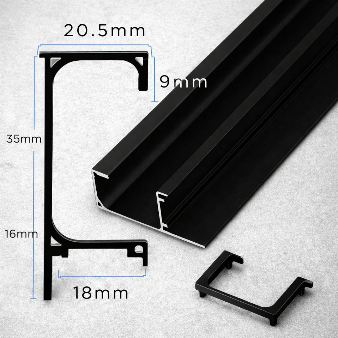 Tapón Lateral de Perfil Tirador Tipo G. Tapa para Jalador de Sellado. Color Negro. Terminal De Perfil Para Muebles Modulares Cocina.