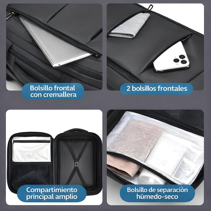 Mochila de Viaje Impermeable Antirrobo para Laptop 15.6”. Backpack Morral con Compartimentos Organizados y de Gran Capacidad. Color Gris.