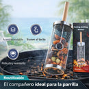 Canasta Cilíndrica Giratoria para Parrilla de Acero Inoxidable 12” (30cm) x 9.5 cm diametro Reutilizable para Verduras y Carnes BBQ. Incluye Gancho. Barbacoa.