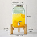Dispensador de Bebidas de Vidrio (8 Litros). Grifo de Acero Inoxidable y Base de Bambú.