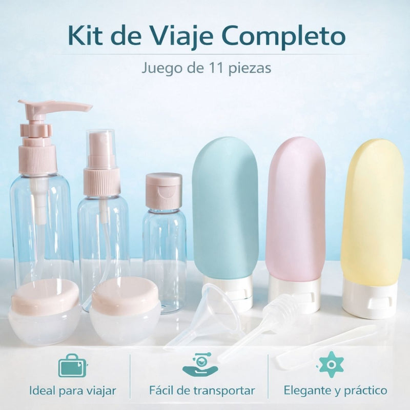 Botellas de Viaje Reutilizables con Estuche Transparente. Dispensadores Cosméticos Portátiles, Aprobado para Equipaje de Mano. Frascos De Plástico Personales
