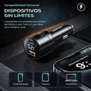 Cargador de Auto De 120W Con Puerto USB-A y USB-C Carga Rápida con Pantalla Digital 12V-24V Para Telefonos, Tablets, Laptop.