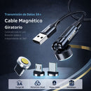 Cable cargador Magnético 3 en 1 USB C Micro USB Lightning Carga Rápida 3A Rotación 540°. Longitud 2 Metros.