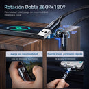 Cable cargador Magnético 3 en 1 USB C Micro USB Lightning Carga Rápida 3A Rotación 540°. Longitud 2 Metros.