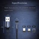 Cable cargador Magnético 3 en 1 USB C Micro USB Lightning Carga Rápida 3A Rotación 540°. Longitud 2 Metros.