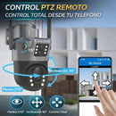 Cámara de Seguridad Solar Exterior WiFi con Panel Solar Y Doble Lente 360°, Detección PIR y Visión Nocturna HD. Camara de Videovigilancia PTZ  y SD 32G. Color Gris.