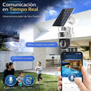 Cámara de Seguridad Solar Exterior WiFi con Panel Solar Y Doble Lente 360°, Detección PIR y Visión Nocturna HD. Camara de Videovigilancia PTZ  y SD 32G. Color Gris.