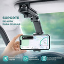 Soporte para Celular de Auto en Parasol Ajustable 360°. Brazo Articulado Plegable Compatible con Smartphones. Color Gris