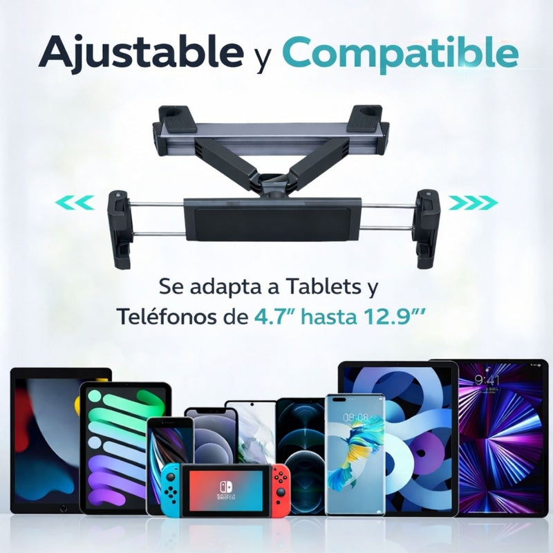 Soporte Universal para Tablet y Celular para Reposacabezas de Auto Ajustable 360°. Soporte Para Ipads Y Celulares Para dispositivos hasta 12"