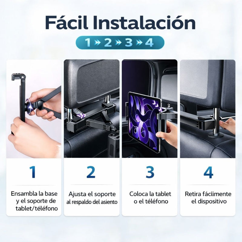 Soporte Universal para Tablet y Celular para Reposacabezas de Auto Ajustable 360°. Soporte Para Ipads Y Celulares Para dispositivos hasta 12"