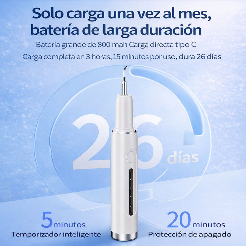 Limpiador Dental Ultrasónico Eléctrico Recargable con Pantalla LED. Removedor Bucal de Sarro y Placa Con 5 Modos de Limpieza, Impermeable IPX6 (Incluye 6 Cabezales)