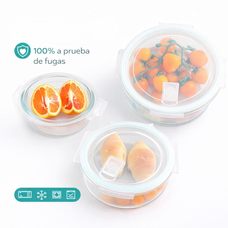 Recipientes Herméticos De Vidrio Y Válvula De Aire. Vasijas Para Comida (Set de 3)