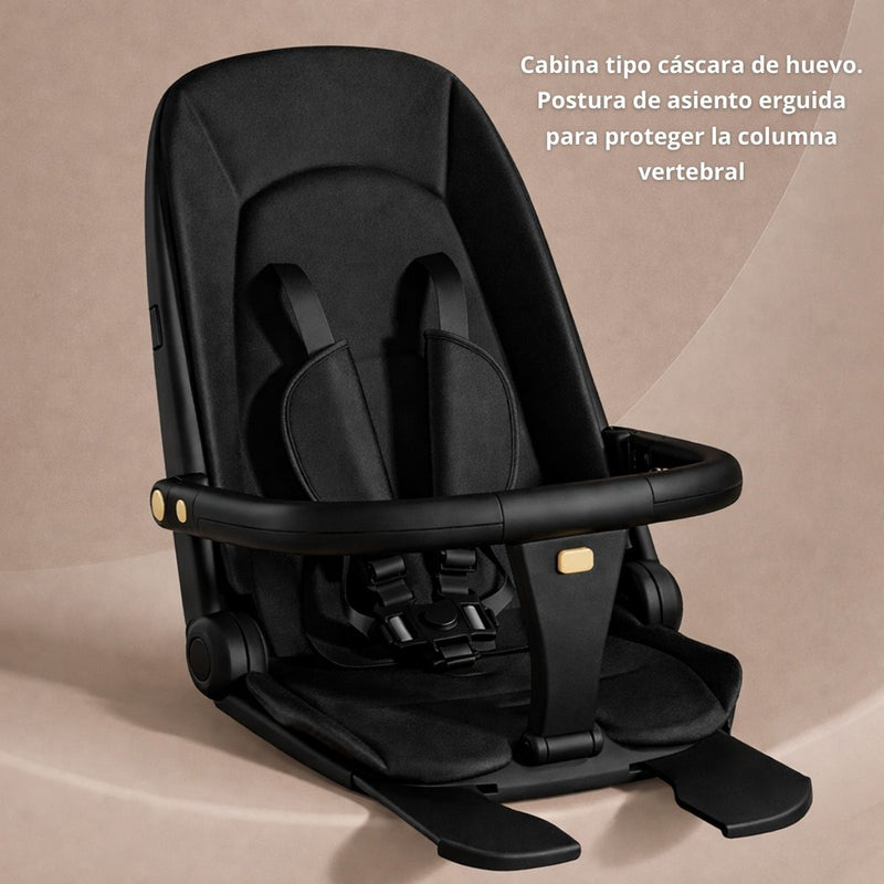 Coche de Bebé Plegable con Asiento Reversible y Reclinable, Techo UV Y Bandeja De Comer Ruedas Antigolpes y Diseño Ligero. Color Negro Y Dorado.