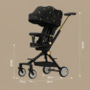 Coche de Bebé Plegable con Asiento Reversible y Reclinable, Techo UV Y Bandeja De Comer Ruedas Antigolpes y Diseño Ligero. Color Negro Y Dorado.