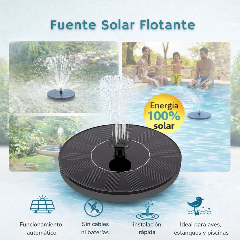 Fuente Solar Flotante para Estanques y Piscinas 6.3” (16cm). Fuente de Agua para Jardín con Panel Solar. Decoración para Pájaros, Lagos y Albercas