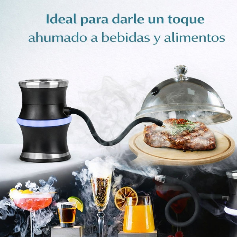 Ahumador Eléctrico para Whisky y Alimentos con Campana Acrílica, Manguera Flexible y Virutas de Madera. Infusor De Humo Profesional con 3 Velocidades y Carga USB