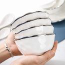 Vajilla 16 Piezas para 4 Personas De Cerámica Blanca con Borde Plateado Estilo Europeo, Esmalte Liso, Apta para Café, Té y Restaurante