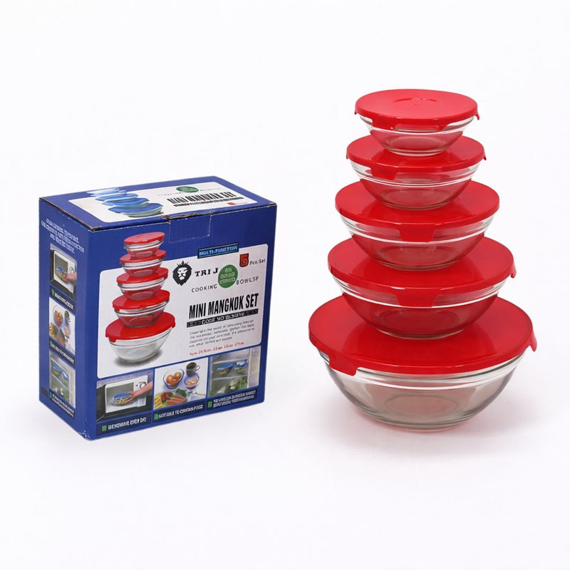 Recipientes de Vidrio con Tapa Hermética.  Contenedores Para Alimentos. Vasijas Redondas (Set de 5). Colores Variados