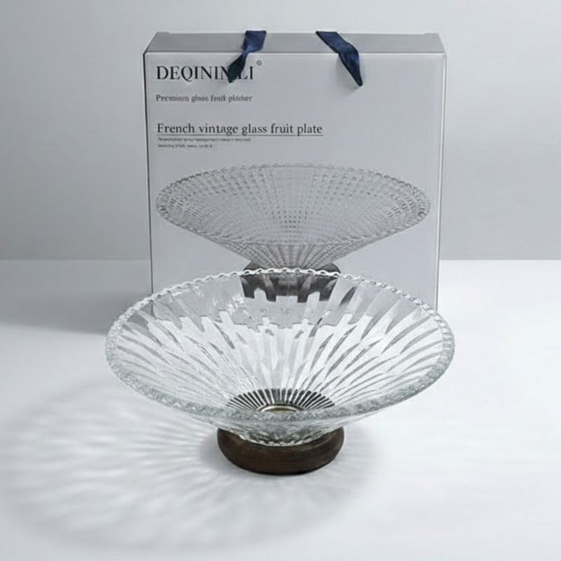 Frutero de Vidrio con Base Elevada Estilo Clásico. Centro de Mesa Elegante para Frutas, Postres y Decoración 9.8” (25cm)