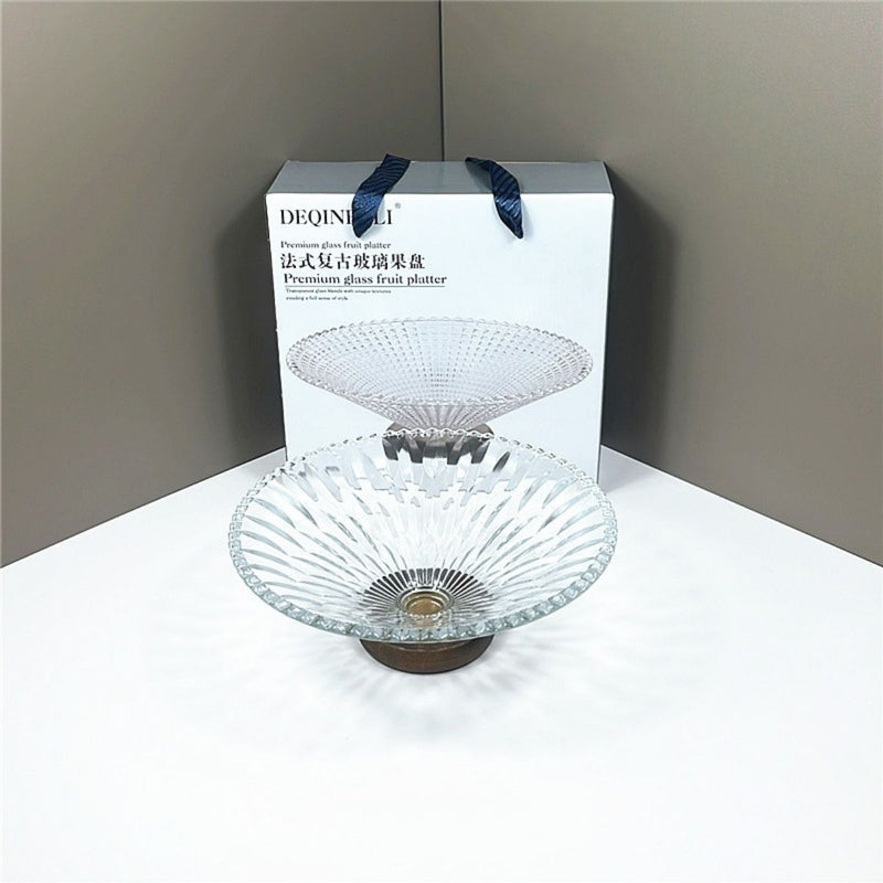 Frutero de Vidrio con Base Elevada Estilo Clásico. Centro de Mesa Elegante para Frutas, Postres y Decoración 9.8” (25cm)