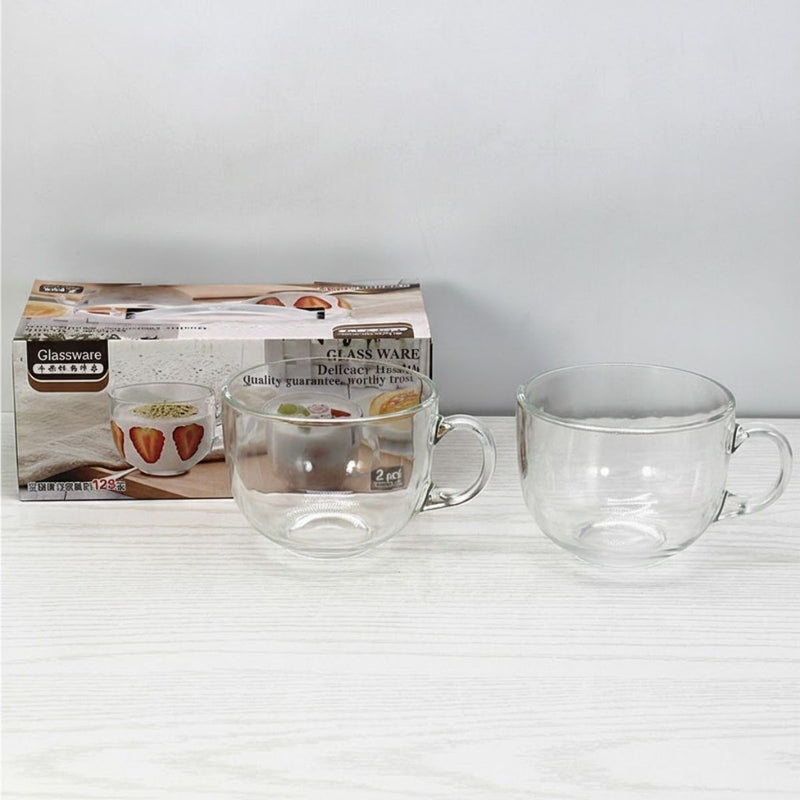 Tazas de Vidrio Transparente con Asa.  Tazas Resistentes para Café, Té, Leche y Bebidas Calientes De 500 ml (Set de 2)