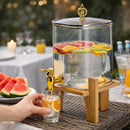 Dispensador de Bebidas de Vidrio con Grifo 4.2 Litros. Barril Cuadrado Transparente con Base de Madera Ideal para Jugos, Agua y Cócteles.