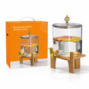Dispensador de Bebidas de Vidrio con Grifo 4.2 Litros. Barril Cuadrado Transparente con Base de Madera Ideal para Jugos, Agua y Cócteles.